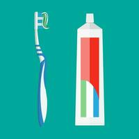 toothpaste and tooth brush. vector illustration in flat style on green background