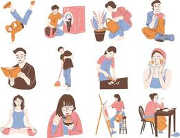 Chilling Daily Home Activity Illustration Set vector