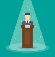 orator speaking from tribune. public speaker. vector illustration in flat style