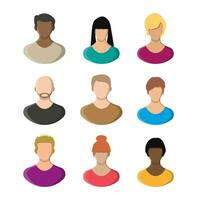 People face, avatar icon, cartoon character in color. Male and female. Vector illustration in flat style