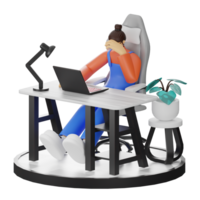 A Teenage Girl's Journey in 3D Illustration at the Computer Desk png