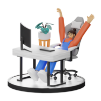 A Teenage Girl's Journey in 3D Illustration at the Computer Desk png