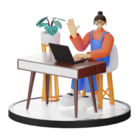 A Teenage Girl's Journey in 3D Illustration at the Computer Desk png