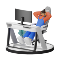 A Teenage Girl's Journey in 3D Illustration at the Computer Desk png