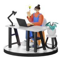 A Teenage Girl's Journey in 3D Illustration at the Computer Desk png