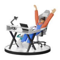 A Teenage Girl's Journey in 3D Illustration at the Computer Desk png