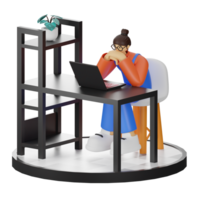 A Teenage Girl's Journey in 3D Illustration at the Computer Desk png