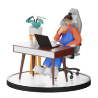 A Teenage Girl's Journey in 3D Illustration at the Computer Desk png