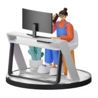 A Teenage Girl's Journey in 3D Illustration at the Computer Desk png