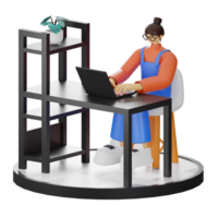 A Teenage Girl's Journey in 3D Illustration at the Computer Desk png