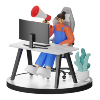 A Teenage Girl's Journey in 3D Illustration at the Computer Desk png