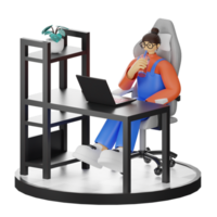 A Teenage Girl's Journey in 3D Illustration at the Computer Desk png