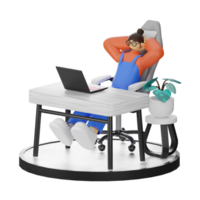 A Teenage Girl's Journey in 3D Illustration at the Computer Desk png