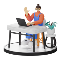 A Teenage Girl's Journey in 3D Illustration at the Computer Desk png