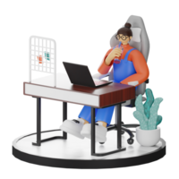 A Teenage Girl's Journey in 3D Illustration at the Computer Desk png