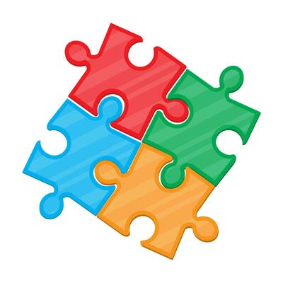 Colorful jigsaw puzzle in four pieces. Vector illustration in flat style