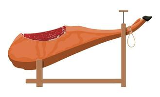 Jamon on the wooden jamonera. vector