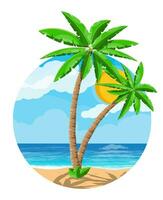 paisaje de palma árbol en playa. Dom con reflexión en agua y nubes día en tropical lugar. vector ilustración en plano estilo