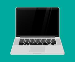 Laptop front view. Mobile computer. Notebook electronic device. Vector illustration in flat style