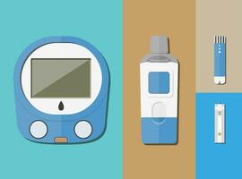 Glucose Meter and accessories set with lancet device, Glucose Electrode Strips. vector illustration in flat design