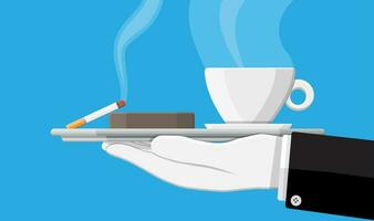 Coffee cup and ashtray full of smokes cigarettes. vector