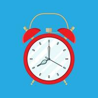 Red Alarm Clock on blue background. Vector Illustration in flat style