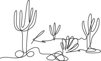 One line art. continuous line art. hand drawn sketch of a desert plants vector