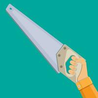 Hand and saw with hardened teeth. vector illustration in flat style