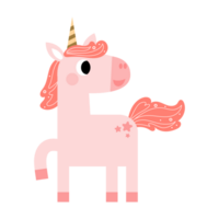 linda unicornios, poni o caballo con mágico, png clipart. unicornios ilustración con arcoíris, estrellas, corazones, nubes, castillo en dibujos animados estilo.