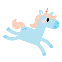 süß Einhörner, Pony oder Pferd mit magisch, png Clip Art. Einhörner Illustration mit Regenbogen, Sterne, Herzen, Wolken, Schloss im Karikatur Stil.