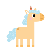 linda unicornios, poni o caballo con mágico, png clipart. unicornios ilustración con arcoíris, estrellas, corazones, nubes, castillo en dibujos animados estilo.