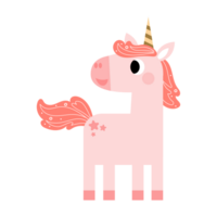Cute unicorns, Pony or horse with magical, PNG clipart. Unicorns illustration with rainbow, stars, hearts, clouds, castle in cartoon style.