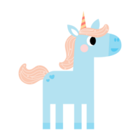 schattig eenhoorns, pony of paard met magisch, PNG clip art. eenhoorns illustratie met regenboog, sterren, harten, wolken, kasteel in tekenfilm stijl.