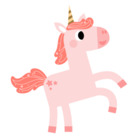 söt enhörningar, ponny eller häst med magisk, png ClipArt. unicorns illustration med regnbåge, stjärnor, hjärtan, moln, slott i tecknad serie stil.