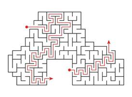 Vector illustration. Template for an educational logical game labyrinth for children with a solution. Find the right path