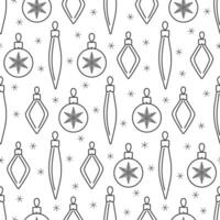 Vector seamless black and white pattern. Christmas tree decorations in doodle style. Christmas wrapping paper concept