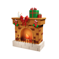 Christmas 3D fireplace with gifts, candles, bow and socks png