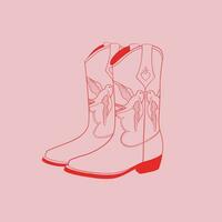 Cowboy boots with ornament. Wild west, western fashion style. Outline vector illustration on pink background. Design for baner, postcard, poster or sticker. All elements are isolated