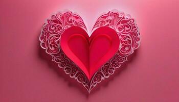 AI generated paper cut style red and pink hart background photo