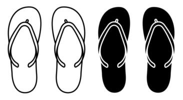 Beach rubber slippers icon. Beach shoes. Simple black and white vector