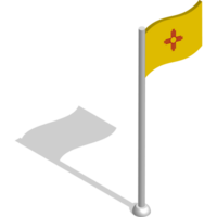 Isometric flag of american state of New Mexico in motion on flagpole. National banner flutters in wind. PNG image on transparent background