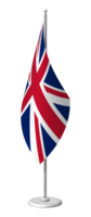 United Kingdom flag on flagpole for registration of solemn event, meeting foreign guests. National banner of United Kingdom. PNG image on transparent back