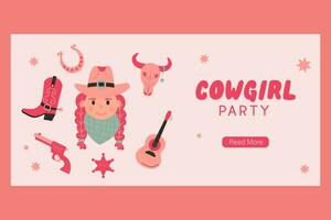 Party banner cowgirl in flat style vector