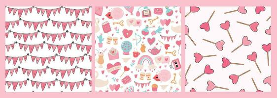 Valentine's day digital paper, love seamless patterns collection for textile prints, backgrounds, wallpaper, wrapping paper, etc. EPS 10 vector