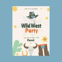 Flat style wild west cowboy party invitation, poster vector