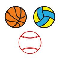 Three different coloured Sports balls are shown on a white background vector