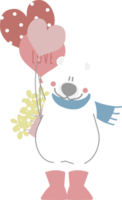 content la Saint-Valentin journée avec ours en portant cœur ballon et fleur, l'amour concept, plat png transparent élément personnage conception