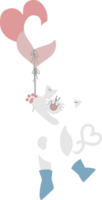 content la Saint-Valentin journée avec chat et cœur ballon, l'amour concept, plat png transparent élément personnage conception