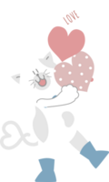 contento San Valentín día con gato y corazón, amor concepto, plano png transparente elemento personaje diseño