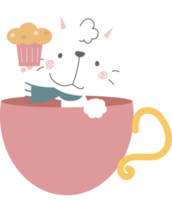 Lycklig hjärtans dag med katt innehav muffin på kopp, kärlek begrepp, platt png transparent element karaktär design